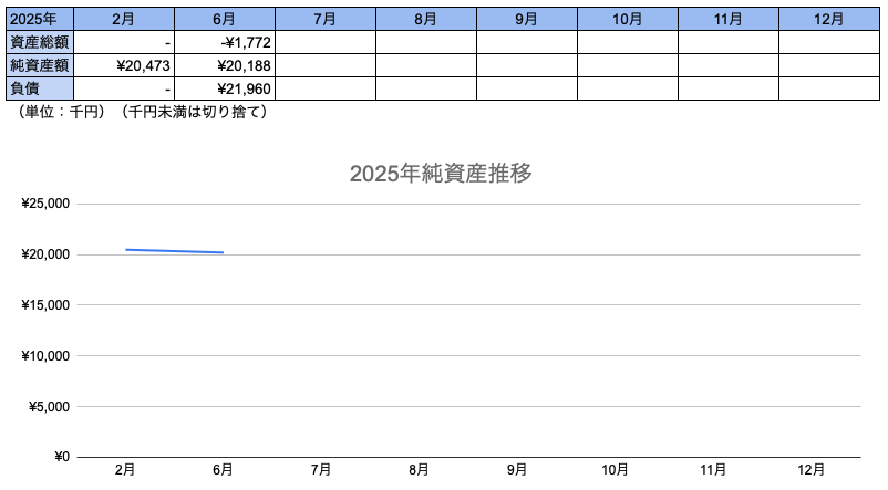 2025年の純資産推移のグラフ。